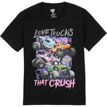 Camiseta con estampado, tallas grandes de camisetas de algodón con gráficos, camiseta de mujer Monster Jam Adult , El Toro Loco Megalodon, Y2K, camisa oversize - Negro - Ver 1