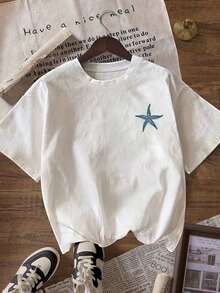 Camiseta de Vela Española Blanca y Náutica para Mujer - SOL & Y MARE, Corte Holgado, Manga Corta, con Estampado de Estrellas de Mar y Mar, Ropa Casual de Verano para la Playa, Diseño con Texto en Español para Conjuntos de Temática Marina, Camiseta Y2k - Blanco - Ver 2
