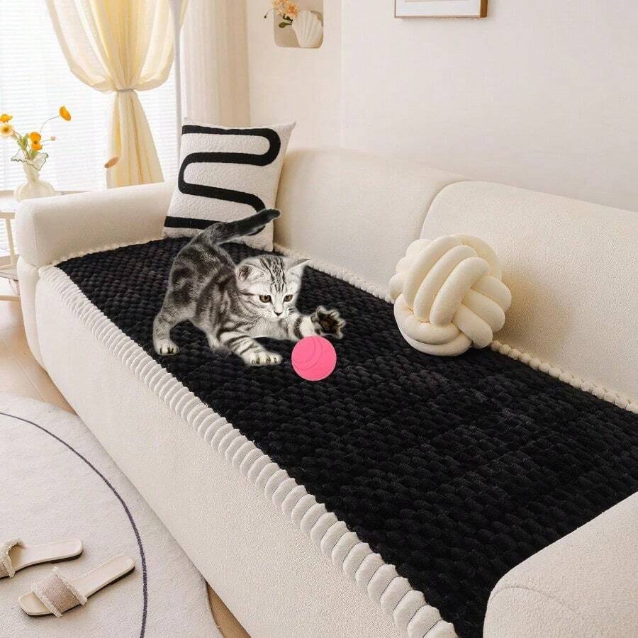 Pet Couch Cover Fuzzy Sofa Covers For Pets, Couch Covers For Dogs, Washable Dog Sofa Cover Protector, Jacquard Fuzzy Non Slip Cushion Slipcover Pet Friendly (Black, 27.6" X 82.7") - B:black - View 1