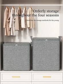 1PC Dark Grey Fabric Clothes Storage Box, Large Capacity Foldable Organizer Bin With Reinforced Carry Handles & Smooth Double Zipper, Sturdy Breathable Linen-Like Fabric, Ideal For Seasonal Clothing, Bedding Sorting, Wardrobe Storage And House Moving - Grey - View 6