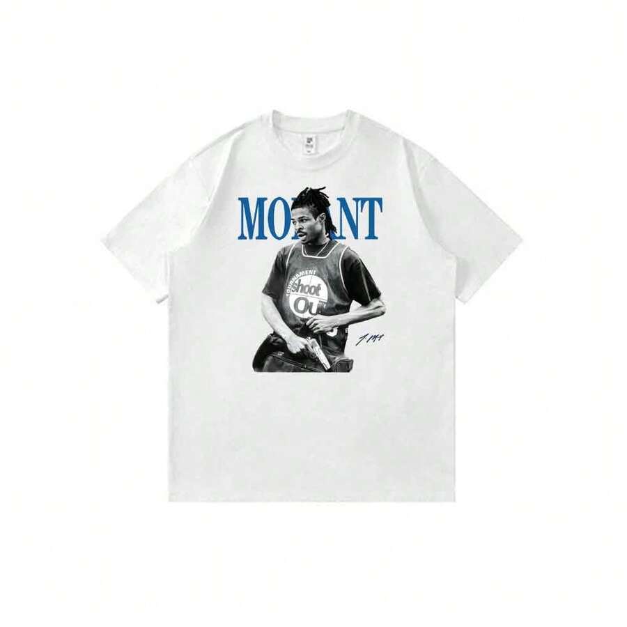 Unisex T-Shirt With Anime Cartoon Print And Nbass-Grizzliess-Ja-Morants Shootout-Art, Ideal For Summer And With A Round Neck. - 白色 - 查看 1
