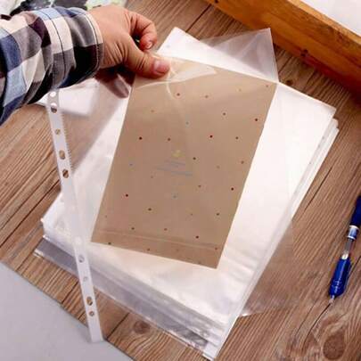 Plastic Punched Pockets Folder A4 Micro Transparent File Protector A4 Plastic Sleeves A4 Ring Binder Plastic Wallets Punched, 100 Piece