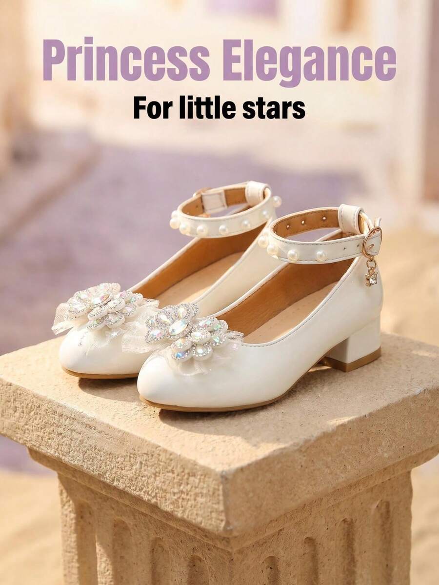 A Pair Of New 2026 Style Girls' Shoes, With Ribbon Decoration + Round Toe Buckles. The Soft Sole Is Suitable For Daily Walking / Spring Outings. - White - View 1