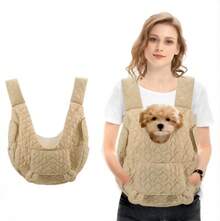Ein robuster, verstellbarer, nach vorne gerichteter Haustierrucksack aus Polyester, geeignet für kleine und mittelgroße Hunde, Katzen und Kaninchen. Maschinenwaschbar, gepolstert, mit abnehmbaren Riemen und Schnallen. - Khaki - Übersicht 5
