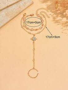 2pcs/Set Fashion Octagram Element Finger Chain, Elegant Crystal Chain Double-Layer Stackable Bracelet, Suitable For Daily Wear, Street Photography And Decoration. The Chain Length And Bead Count Are Customizable. - Multicolor - View 4