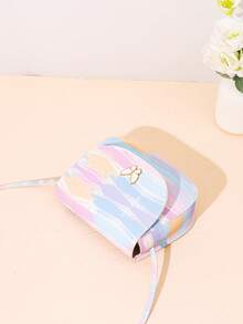 Mini Butterfly Print Decorated Metal Crossbody Shell Bag - Tie-dye Color - View 7
