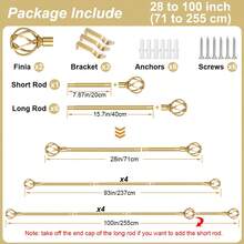 1 Set - Barra de cortina de 28-158 pulgadas con remates en forma de jaula retorcida, juego de barras de cortina ajustable con soportes, adecuado para decoración de dormitorio y cocina, diámetro de barra de 5/8 pulgadas, de gran resistencia - Diseño retro calado - dorado - Ver 13