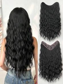 Peluca sintética de 24 pulgadas con ondas de agua en forma de V, de material resistente al calor, adecuada para que las mujeres y niñas la usen en fiestas y para uso diario - Negro - Ver 11