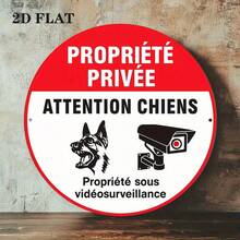2D Plat - Panneau rond de 8 x 8 pouces, Décoration vintage française "Propriété privée" et "Attention : Chien", convient pour la maison, le bureau, le jardin, les magasins, les bars et les cafés (position des trous aléatoire) - A - Voir 5