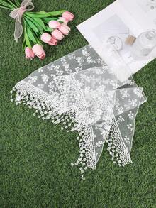 1件蕾絲刺繡三角頭巾 透視網紗流蘇髮帶 復古鄉村風海灘髮飾 度假方巾 - 彩色 - 查看 3