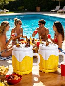 1pc Solid Color Squishy Inflatable Mug-Shaped Ice Bucket, ABS Plastic Floating Portable Cooler, Summer Drink Holder, Plain Pattern, Casual Party Style, Unisex Adult For Beach Pool Picnic - One Size Fits All - View 6