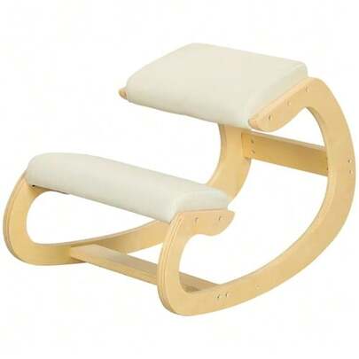 Ergonomic, Rocking Kneeling Stool For Home Office, To Improve Posture, Cream