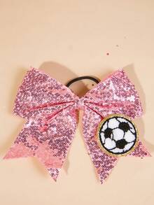 Coletero elástico para el cabello con lazo de lentejuelas bordadas, unicolor, cuentas y diseño de fútbol para la Copa del Mundo - Multicolor - Ver 11