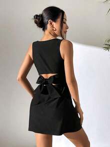 Vestido sin mangas tejido con espalda descubierta para mujer en color marrón - Negro - Ver 6