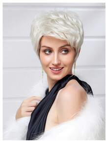 6 Inch Short Pixie Cut Wig For Women - 40% Human Hair Blended Wavy Bob Wig Platinum Blonde Natural Looking Breathable Cap Daily Wear Hairpiece - SWhite - View 5