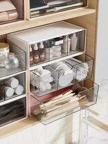 Minimalist Clear Makeup Drawer Organizer, Aesthetic Desktop Storage Case For Dorm & Home, Chic Stackable Cosmetic Container For Vanity Organization, Modern Skincare - Multicolor - View 1
