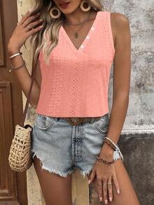 Hotletica Solid Eyelet Embroidery Tank Top - Hồng - Xem 4