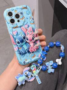 Disney Has Authorized, Phone Case - Chain Set, The Stitch Lilo & Stitch 3D Phone Case Plus A Silicone 3D Stitch Bracelet With Metallic Ring Removable Bracelet, Stitch And Angel Pattern, Compatible With Iphone17/16/15/14/13/12/11/XS/XR/X Plus Pro Max, A Stylish Cartoon Phone Case, The Perfect Gift Choice, Phone Protection, Durable Phone Cover, Great Gift For Friends And Family. - 白色 - 查看 2