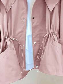 1 pieza Abrigo de trinchera con bolsillo con cordón, botones delanteros y tela tejida de unicolor, informal para primavera/otoño - Rosa - Ver 4