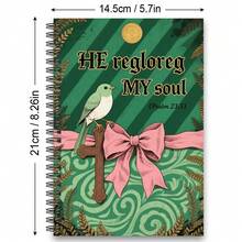 1 pieza Cuaderno de espiral, con diseño de pájaros verdes y blancos sobre fondo marrón con cruz, decorado con cinta rosa y hojas doradas, regalo ideal para hombres y mujeres, apto para uso escolar y de oficina - D - Ver 7