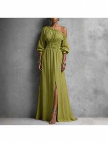 Vestido a rayas Primavera-Verano 2026 con cintura ajustable - Verde - Ver 2