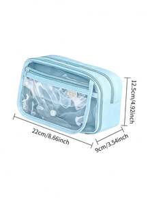 1pc Transparent Fabric Solid Color Button Pencil Case, Extra Large Capacity Multi-Layer Stationery Storage Box, Multifunctional Desktop Pencil Box. Can Store Calculator, Notebook And Pens - Suitable For School, Office And Travel - Suitable For Students, Professionals, Male And Female, School Stationery Storage Box, Multifunctional Storage Box, Secure Zipper Closure, Pencil Case - Multicolor - View 2