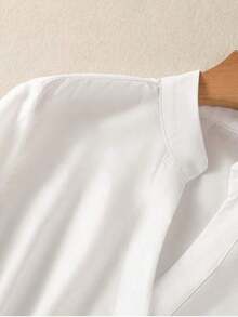 Camisa de mujer de unicolor con cuello en V y botones - Blusa casual y elegante de manga larga con detalle de bolsillo, adecuada para vacaciones, viajes y uso diario, artículo esencial para primavera, verano, otoño e invierno - Blanco 2 - Ver 6