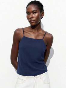 Blusa sin mangas con lazo ajustable, elegante para fiesta, oficina, viajes, casual, romántica, adecuada para invitados de boda, anfitriones, citas, fiestas, conciertos, desayunos, aeropuerto, vacaciones de verano - Azul marino - Ver 4