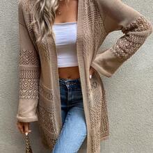 Women's Minimalist Hollow-Out Knitted Cardigan, Versatile For Autumn/Winter - Negro - Ver 2