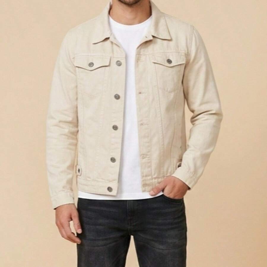 Men's Winter Denim Jacket - Beige - View 1