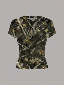 Camiseta casual de mujer de manga corta con cuello redondo de unicolor para verano - Multicolor 5 - Ver 5