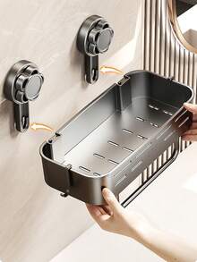 Estantería de almacenamiento de baño de 2 niveles resistente a la oxidación, organizador montado en la pared con ventosa, portarrollos de papel higiénico multifuncional con ventosa, sin necesidad de perforar para el baño, la cocina, la caravana - multicolor - Ver 5