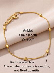 1 Stück minimalistischer runder Schlangenketten-Perlen-Halskette/Armband/Fußkette, Damen 18K vergoldet Edelstahl in verstellbarer Größe, modisches Schmuckzubehör (einzeln verkauft) - Goldgelb - Übersicht 11