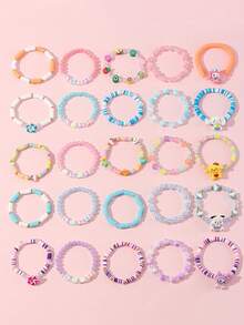 5pcs/Set Sanrio Girls Cute Rabbit, Puppy, Flower Soft Clay Pendant Beaded Bracelet Set, Suitable For Holiday Party, School, Birthday Gift For Girls, Random Color - Multicolor - View 10