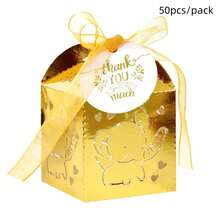 25pcs/50pcs Per Pack Elephant Candy Gift Small Square Box, Birthday Party Chocolate Packaging Box 5*5*8cm, Includes Ribbon And Thank You Tag, Suitable For Christening, Holiday Gifts Packaging And Decoration - Multicolor - View 17