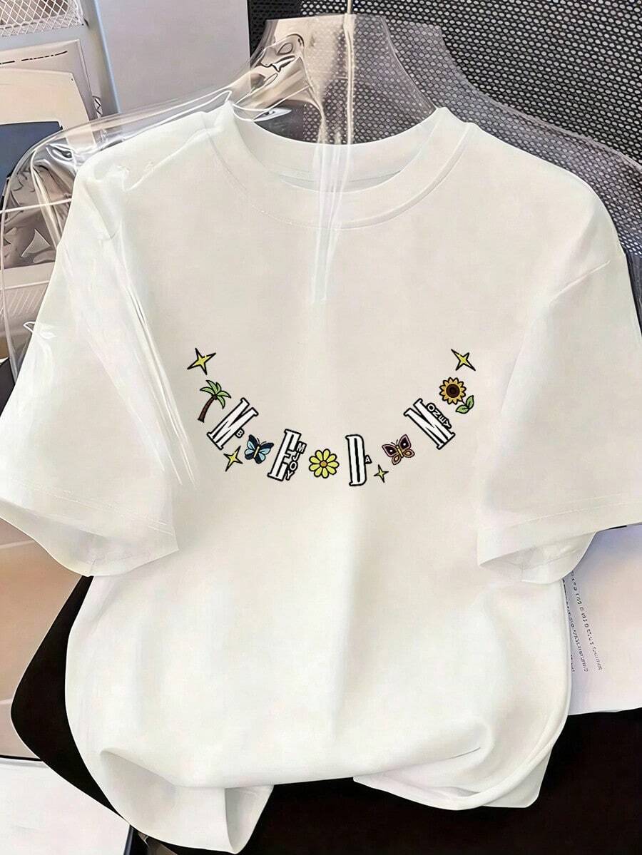 Short-Sleeve T-Shirt With Floral And Tropical Print, A Short-Sleeve T-Shirt For Spring And Summer 2026, Made In Mexico, 180 Grams. Cartoon Print, Couple Design, Suitable For Indoor Or Outdoor Wear. Crew Neck, Unisex, Ideal For The Office And Leisure. One-Pack. - WH-P631577SLNDXZGY443 - 查看 1