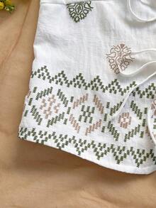 Top de tanque sin mangas de estampado tropical para mujer con cuello en V, frente atado y mangas acampanadas para vacaciones - Albaricoque 2 - Ver 6