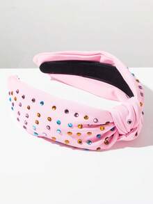 1 buah Bando Lebar Gaya Barok Berlebihan Gaya Korea, Cocok untuk Anak Perempuan yang Menghadiri Perjamuan dan Pesta (Warna dan Penempatan Kristal Acak) - FG160 Merah Muda - View 3