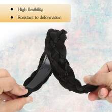 Conjunto de tiara trançada elegante de 35 cm para mulheres, com uma tiara trançada com detalhes e um elástico de cabelo trançado combinando. Disponível em diversas cores, incluindo cinza, preto, dourado, marrom e outras. Conjunto de acessórios de cabelo antiderrapantes de 2 peças para uso diário. - Multicolorido - Ver 8
