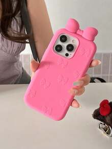 Ốp lưng điện thoại silicon hình nơ 3D màu hồng tươi tắn cho iPhone 17/17Pro/17ProMax/16/16Pro/16ProMax/15/15Pro/15ProMax/14/13/12/11, ốp bảo vệ độc đáo tối giản mới, cao cấp. - Màu Hồng Tươi - Xem 8