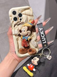 Disney Mickey Mouse Clubhouse Phone Case : 3D Fluffy Pattern Border Protector Phone Soft Phone Case With A Free Cute Mickey Bracelet Chain Lanyard, Mickey, Minnie, Goofy, Donald Duck, Daisy Duck, Pluto, For Apple 17 Promax 17 Pro 16 15 14 13 12 11 Pro Max XS Max X XR Soft Cover Summer Phone Case - 白色 - 查看 5