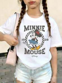Disney Minnie Mouse Girls' & Boys' Graphic Tee, Soft Cotton Blend Short Sleeve T-Shirt With Retro Print, Casual Kids Top For Spring & Summer, Express Delivery - trắng - Xem 6