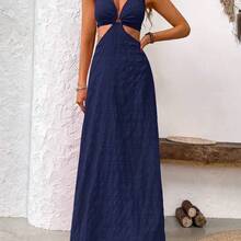 Holidaya Women Fashionable Back Hollow Out Strap Texture Dress Maxi Vacation Beach Outfit Vacation Dress Women Maxi Dresses Beach Dresses For Women Women Dresses Vacation Women Maxi Dresses - Multicolor - Ver 6