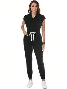 Mono de pijama verde fluorescente con bolsillos - Negro - Ver 7