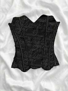 Top bandeau con textura floral para mujer - Negro 2 - Ver 3