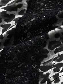 Top de camisola con parches de encaje y estampado de leopardo sexy para vacaciones de verano - Blanco y Negro - Ver 3
