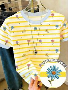 Camiseta de manga corta con estampado floral, camiseta de verano, blusa refrescante para damas, camiseta estética - Multicolor 11 - Ver 1