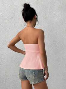 Parte superior tipo tubo de punto marrón para mujer, de verano - Rosa 2 - Ver 2