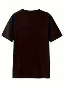 Camiseta estampada de moda para mujer, top holgado de estilo urbano, cómoda, elegante y versátil para el verano.Camiseta casual moderna para mujer en negro/blanco, con diseño de lazo, corte holgado, cuello redondo, mangas cortas, adecuada para uso diario en primavera y verano. - Negro - Ver 3