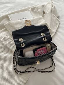 2026 Luxury Quilted Solid Color PU Special Lock Shoulder Bag For Women, Multi-Functional Clutch, Suitable For Daily Outings, Work, Parties, Dates And More, Also Great As A Gift - Black - View 9